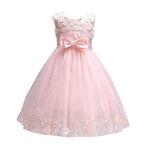 Girls Tulle Lace Flower Princess Wedding Dress For Toddler And Baby Girl-Flesh Pink
