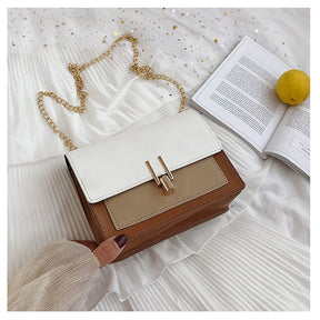 Color-Block Crossbody Bags for Women Leather Shoulder Bag-White