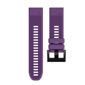 26mm Width Easy Fit Soft Silicone Watch Strap For Garmin Fenix 5X/5X Plus/6X/6X Pro/3/3 HR Black Steel Buckle-Purple