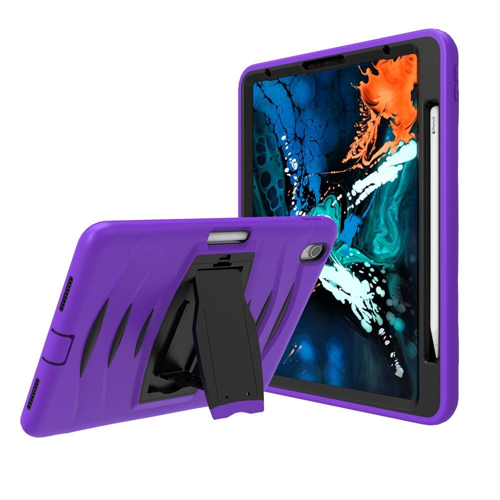 Shock Wave Kickstand Case Anti-Fall Protection With Pencil Holder For iPad Pro12.9 (2018)-Purple