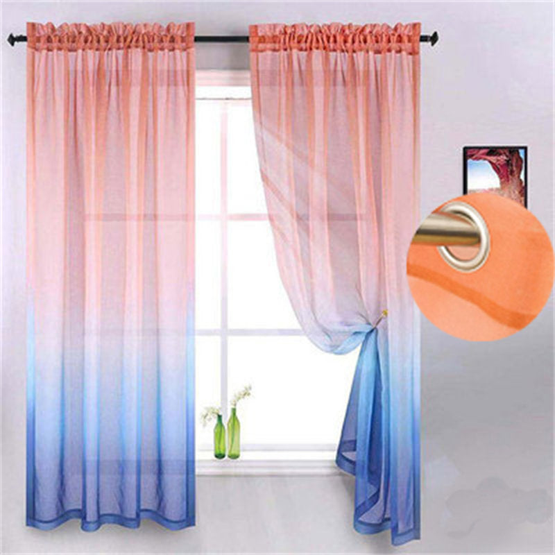 2 Panel Sheer Ombre Curtains Grommet Drapes for Girls Bedroom-OrangeBlue