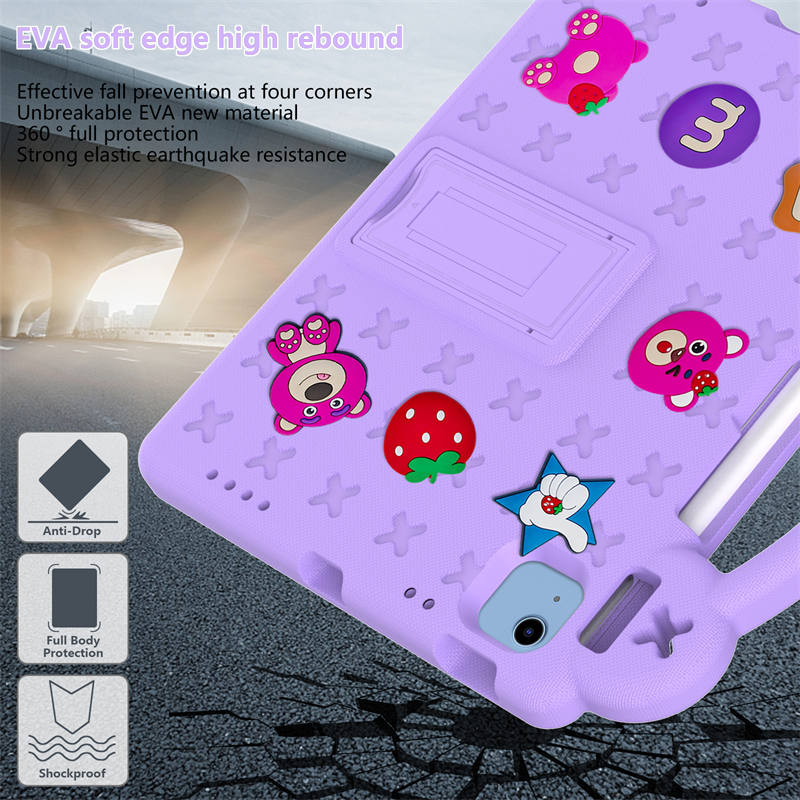 Strawberry iPad Case Shockproof with Handle Shoulder Strap for iPad 10th 2022-LightPurple