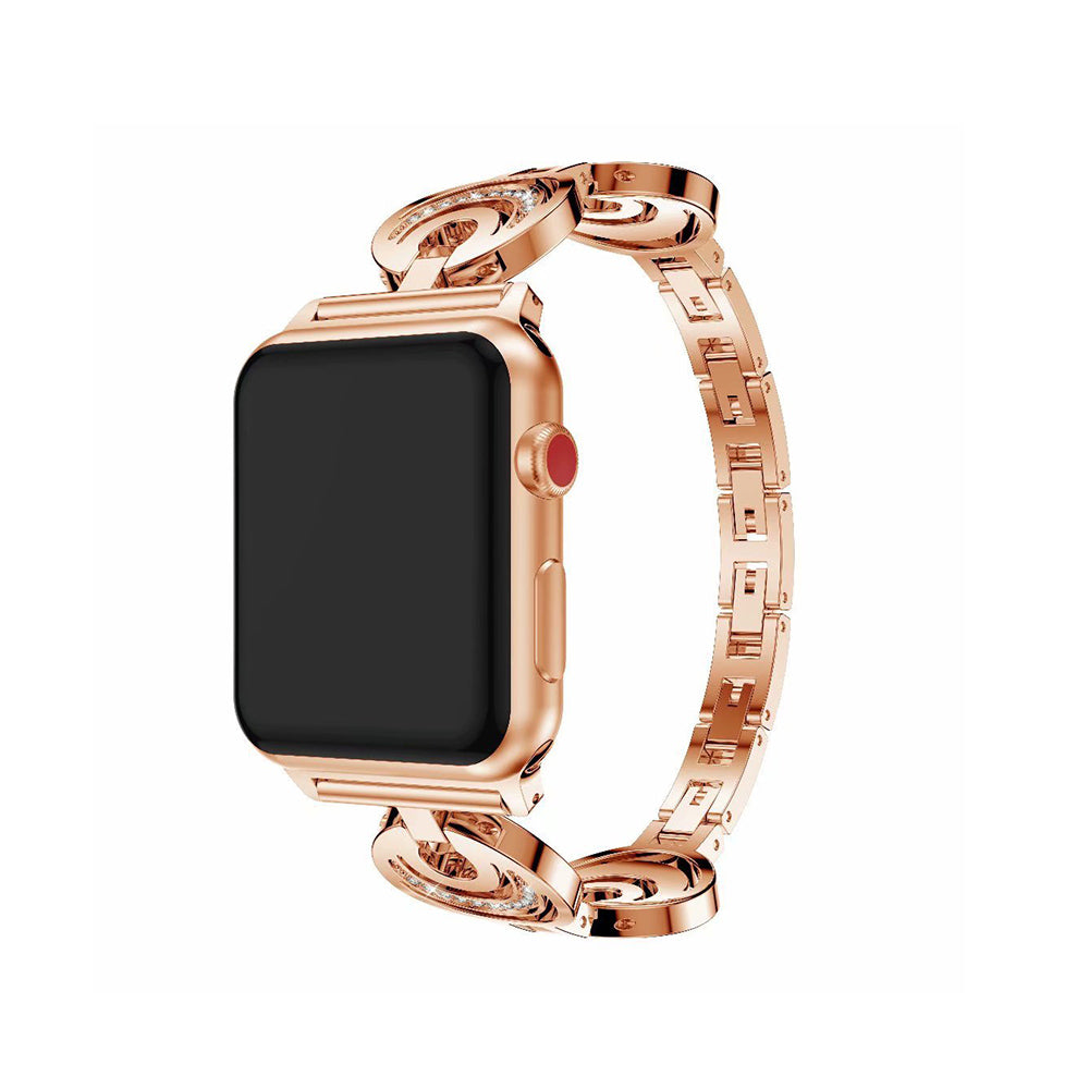 Stylish Hollow Diamond Breathable Metal Watch Band For Apple Watch SE/6/5/4/3/2/1(Rose Gold)