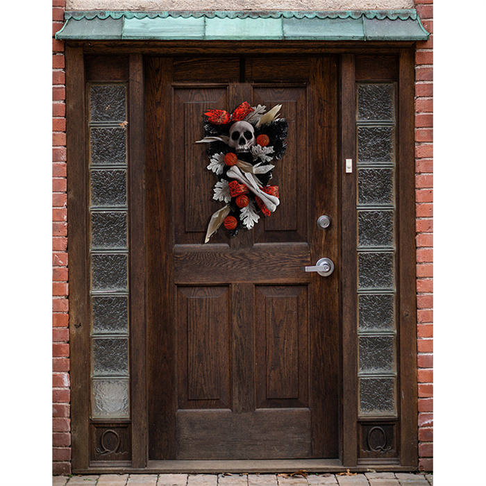 Halloween Wreath Inverted Triangle with Skeleton Artificial Bone Ornaments Maple Leaf