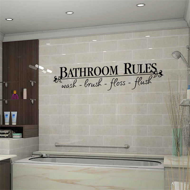 Removable DIY Black Vinyl Wall Stickers Lettering Art Bathroom Rules Education Murals