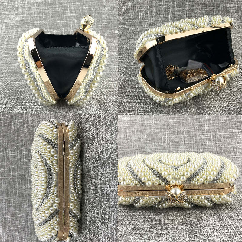 Womens Pearl Beaded Clutches Bags Luxury Evening Purse for Party Prom-Apricot