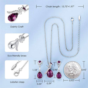 Rose Crystal Necklace and Earrings Set for Mom Wife-SilverPurple