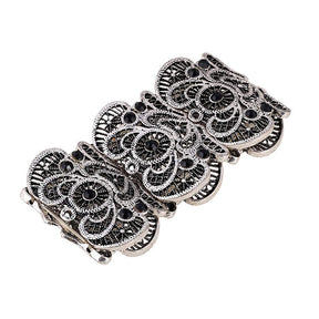 Womens Vintage Filigree Cuff Bangle Bracelet-AncientSilver