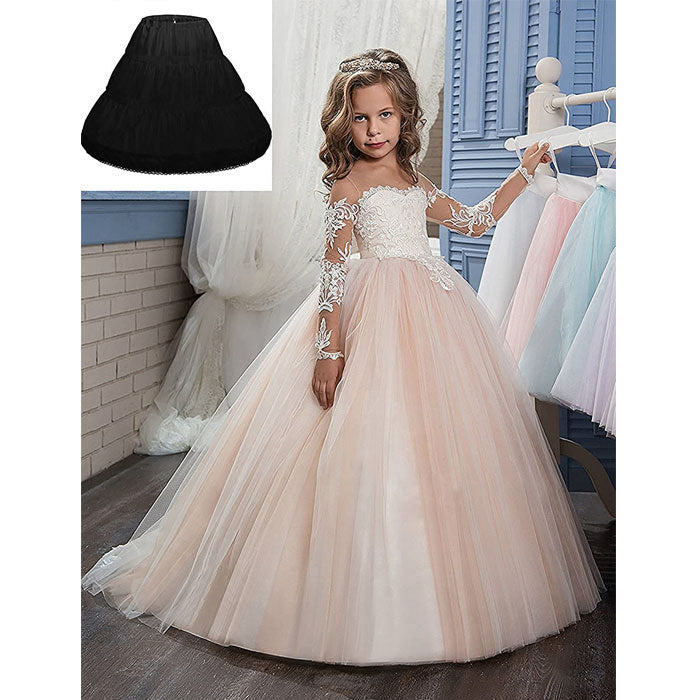 Girls 3 Hoops Petticoat Full Slip Flower Girl Crinoline Skirt Ball Gowns-Black
