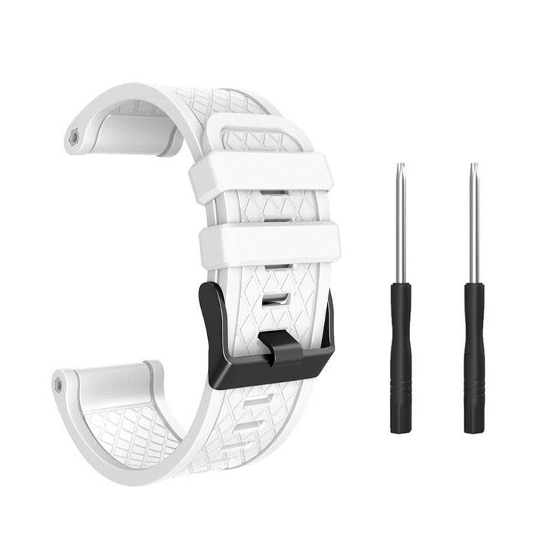 Soft Silicone Watch Strap For Garmin Fenix 2 Easy Fit 26mm Width Smart Watch Accessories Black Buckle-White
