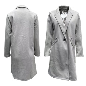 Elegant Womens Coat Lapel Solid Button Down Warm Long Outwear-LightGrey