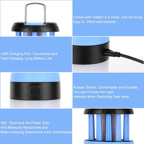Portable LED Camping Lantern Bug Zapper for Hiking Tent Survival Kits-Orange