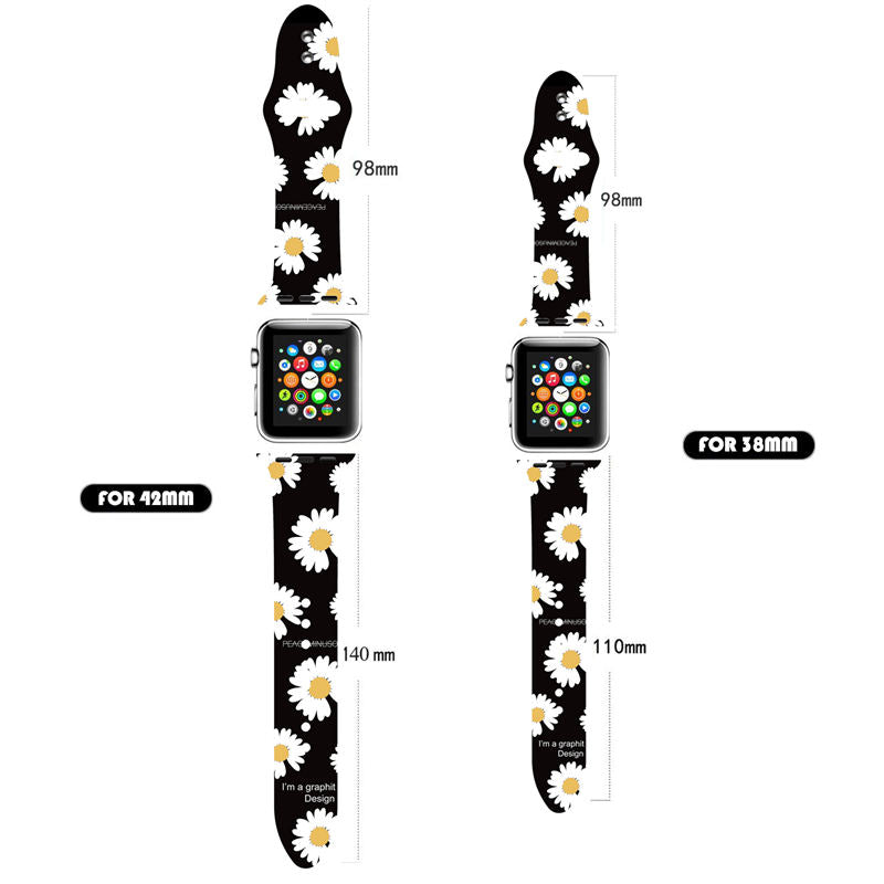 Fashion Daisy Pattern Silicone Watchband for Apple Watch SE & Series 6/5/4/3/2/1-B15