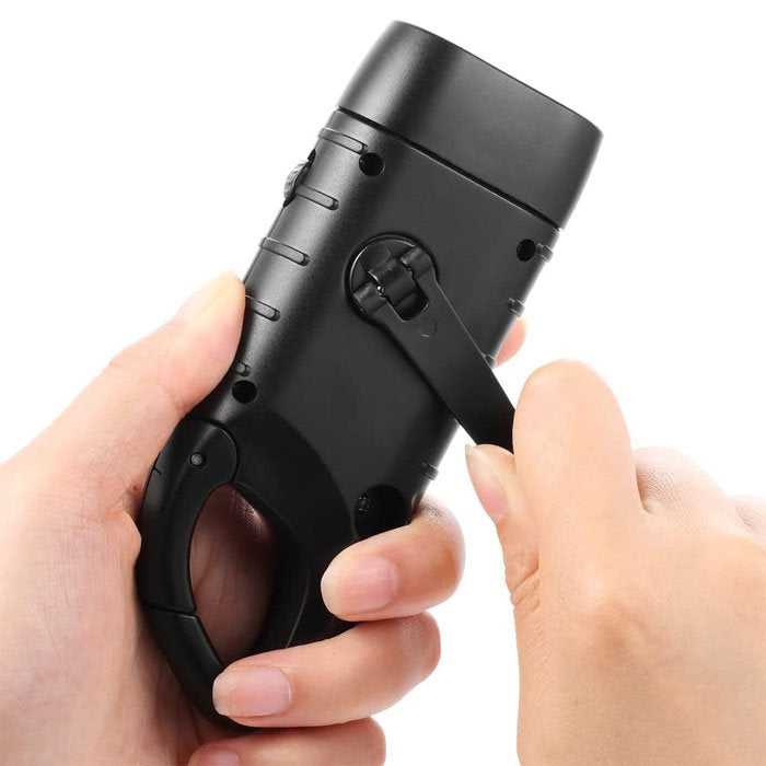 2 Pcs Hand Crank Solar Powered Flashlight Emergency Rechargeable LED Flashlight-Black