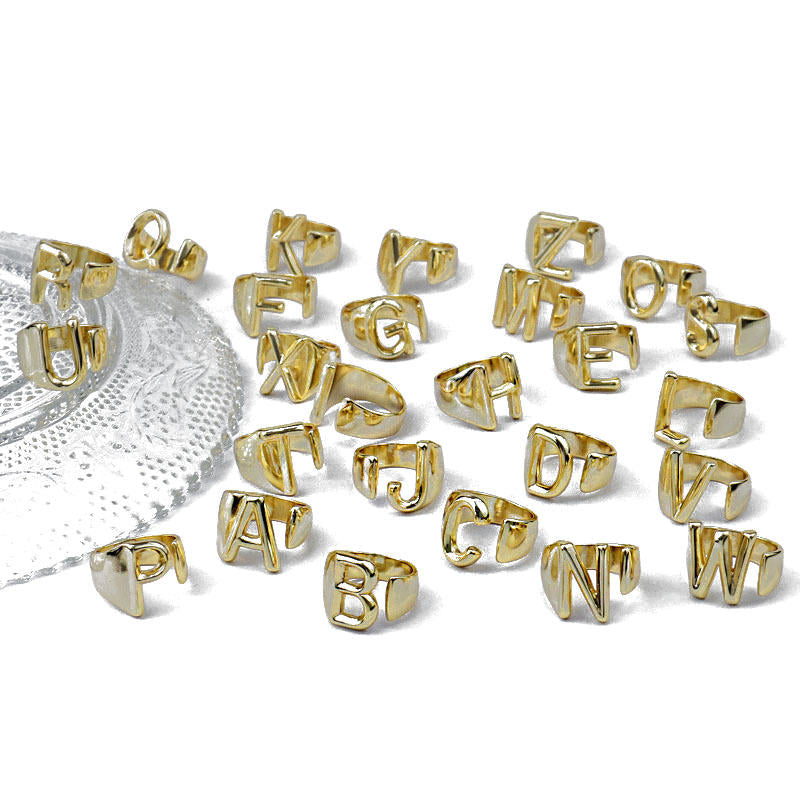 26Pcs Silver Bold Initial Letter Open Ring Adjustable for Party