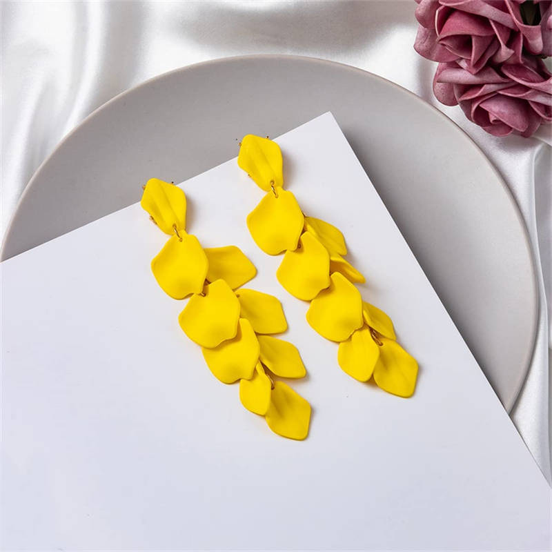 Long Drop Rose Petal Earrings for Women and Girls-Yellow