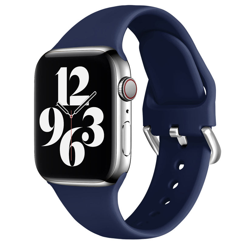Silicone Sport Replacement Strap with Classic Clasp for iWatch Series SE 6 5 4 3 2 1-NavyBlue