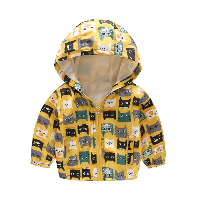 Boys Girls Cartoon Print Zip Lightweight Jacket Hooded Coats Casual Windbreaker-7