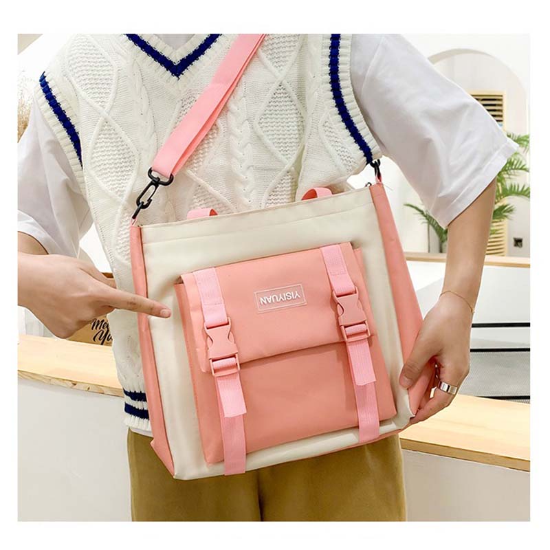 5Pcs Kawaii Backpack Set with Pendants Pins for School Teens-Pink