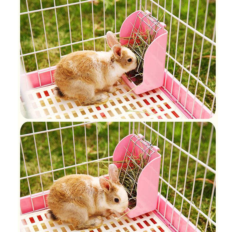Rabbit Hay Feeder Plastic Food Bowl Feeder-White