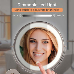 Wall Mounted Lighted Makeup Mirror 8inch 10X Magnifying Cosmetic Mirror with 3 Color Modes Battery Type-Nickel