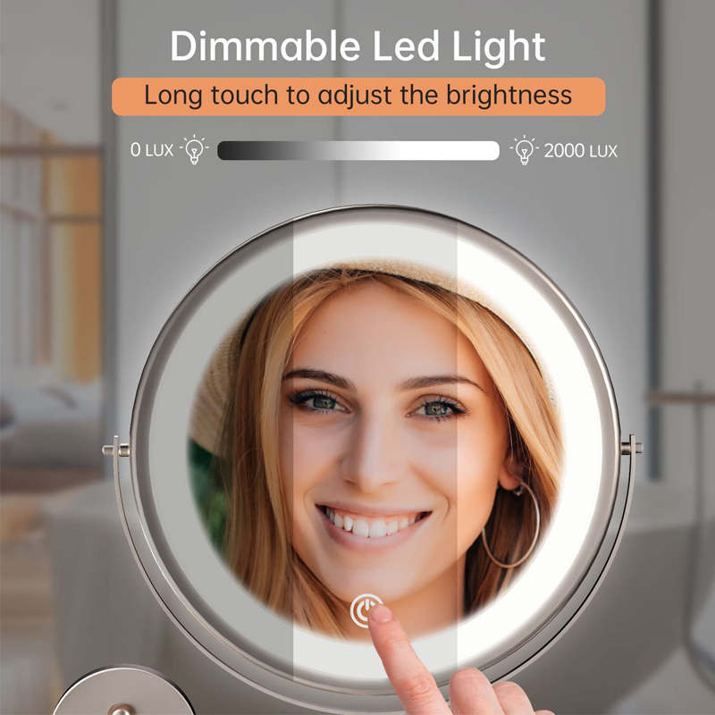 Wall Mounted Lighted Makeup Mirror 8inch 10X Magnifying Cosmetic Mirror with 3 Color Modes USB Charging Type-Gold