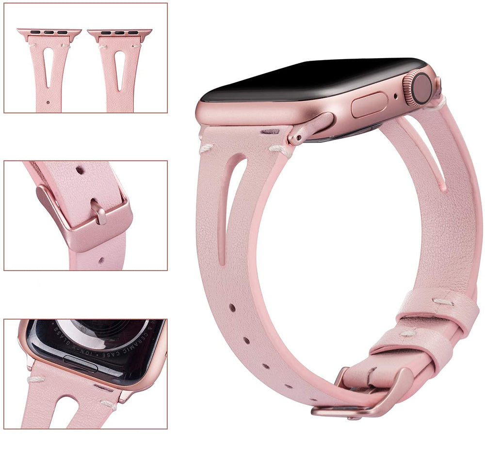 Fashion Triangle Hole Leather Watch Band For Apple Watch SE/6/5/4/3/2/1(Pink)