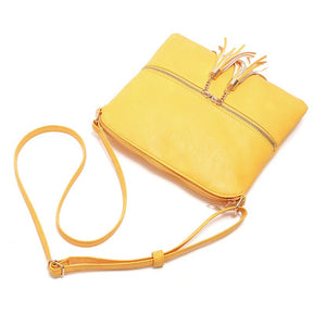 Lightweight Medium Crossbody Bag with Tassel-Yellow