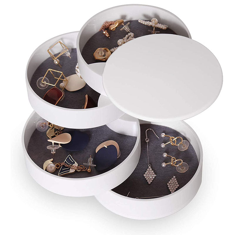 Earring Holder Simple 4-Layer Rotating Travel Jewelry Box-White