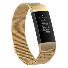 For Fitbit Charge 3 Wristband Milanese Replacement Stainless Steel Watch Band-Gold
