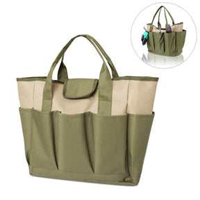 Garden Tools Bag Gardening Tote Organizer with 8 Deep Pockets for Gardener Regular Size Tools Storage -Khaki