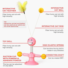 Springs Interactive Cat Toy with Feather Stick Suction Cup-Pink