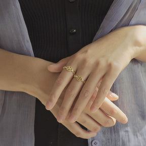 Letter Chain Rings Adjustable Opening Rings for Women Girls-A