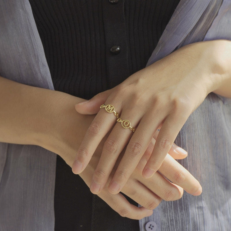 Letter Chain Rings Adjustable Opening Rings for Women Girls-A