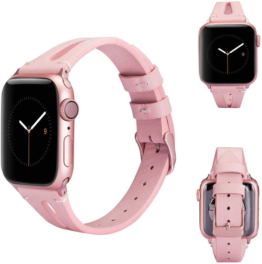 Fashion Triangle Hole Leather Watch Band For Apple Watch SE/6/5/4/3/2/1(Pink)