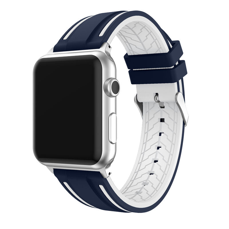 Rubber Sport Watch Bands for iWatch Series 6/SE/5/4/3/2/1 Bicolor Strap-BlueWhite