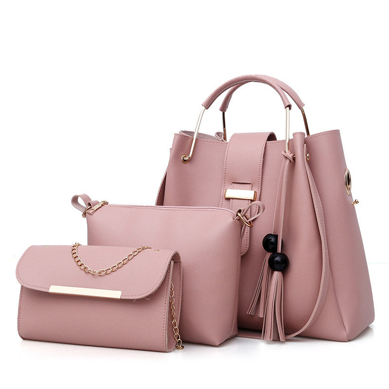 3Pcs Women Fashion Handbags Wallet Tote Bag Shoulder Bag Set-Pink