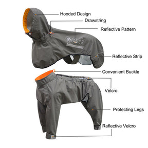 Dog Raincoat 4 Legs Waterproof with Hood Leash Hole for Large Dog-Dark Khaki