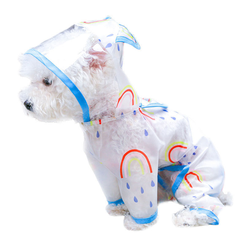 Dog Hoodie Raincoat Transparent Rainbow Printed Slicker for Small Dog -Blue