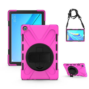 OnePiece Tablet Case Anti-fall Protective Cover Bulit-in Kickstand/Hand+Neck Strap For HuaWei MediaPad M6 10.8inch 2019/Matepad 10.8inch-Rose Red