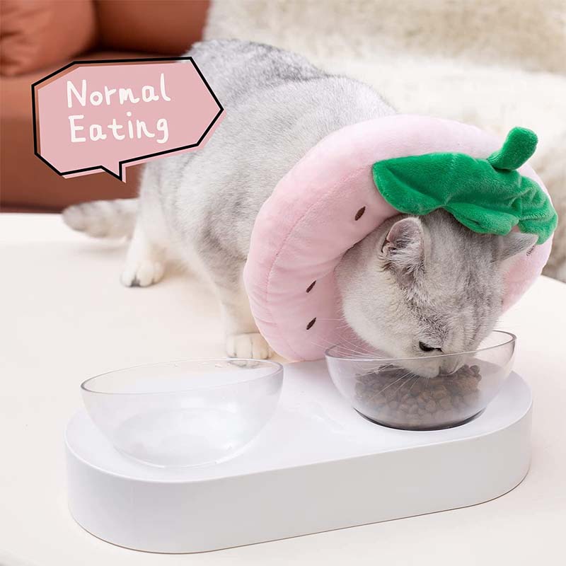 Adjustable Cat Cone Collar Soft Cute Cat Recovery Collar After Surgery-Strawberry