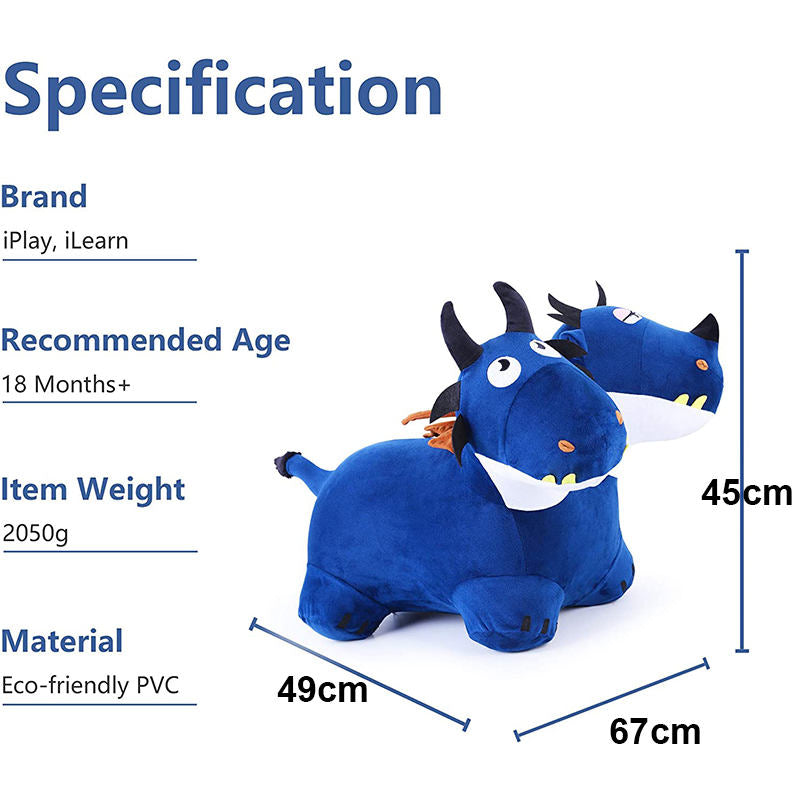 Kids Plush Ride Bouncing Toys Inflatable Hopping Animal with Pump-Dragon