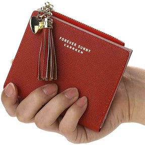 Women Small Wallet RFID Bifold Compact Wallet-Red