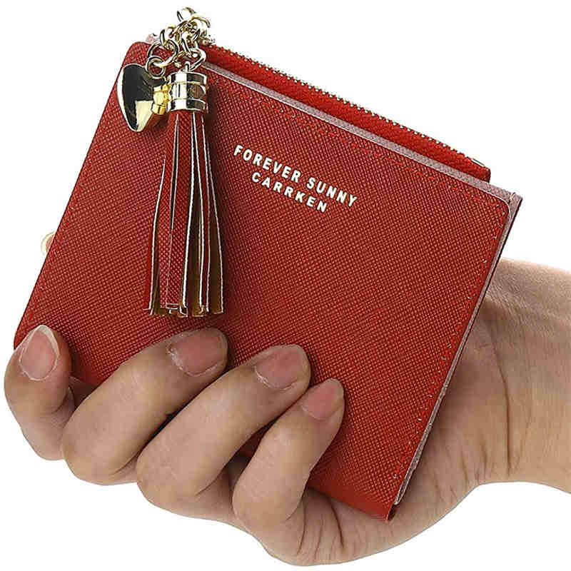 Women Small Wallet RFID Bifold Compact Wallet-Red