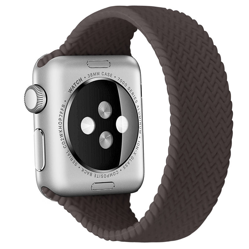 Soft Silicone Solo Loop Braided Wristbands Replacement Strap for iWatch Series SE/6/5/4/3/2/1-Coffee