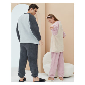 Crewneck Colorblock Pajamas Set for Couple-Pink