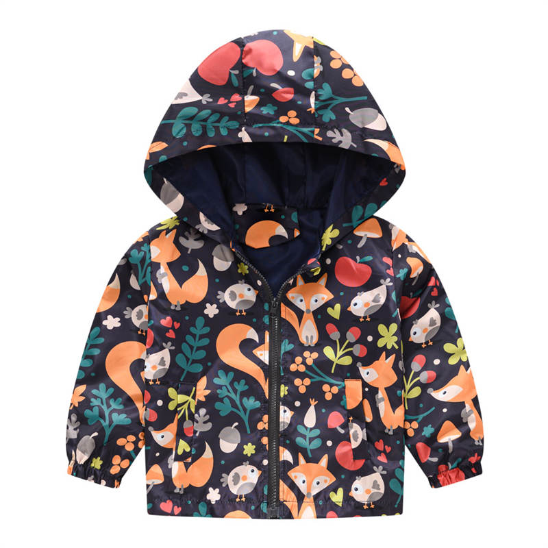 Toddler Boys Girls Cartoon Print Zip Jacket Hooded Trench Kids Casual Coats-10