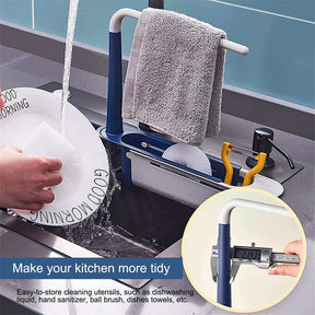 Telescopic Sink Storage Rack Dishcloth Sponge Draining Holder-Black