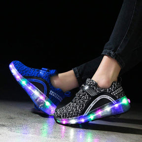 Kids LED Roller Skate Shoes with Single Wheel Sport Sneaker-Black