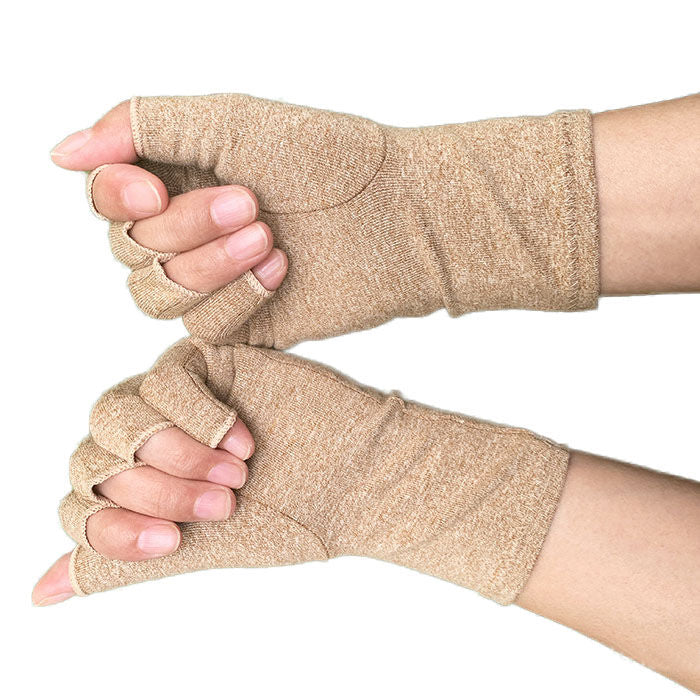 Winter Half Finger Outdoor Sport Driving Riding Cotton Breathable Gloves-Brown-LYX-08062-2